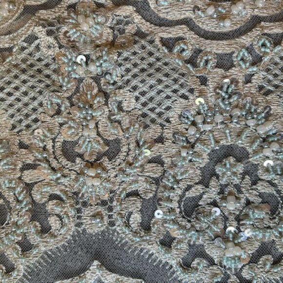 Fabric, remnant embellished with beads among lace. L56" W 21" - Picture 1 of 5
